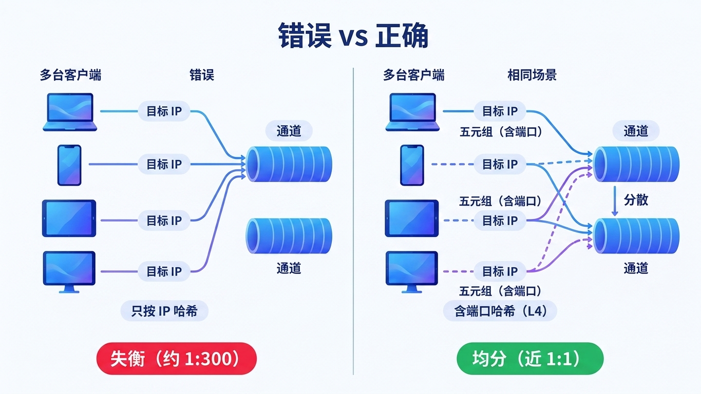 L3 哈希失衡 vs L4 哈希均分